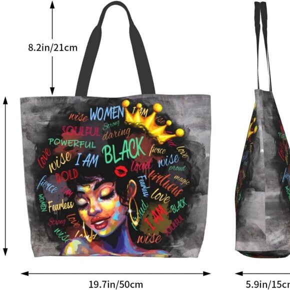 Women Tote Bag Polyester Large Capacity Black Girl Magic Shoulder Handbag - Picture 5 of 6